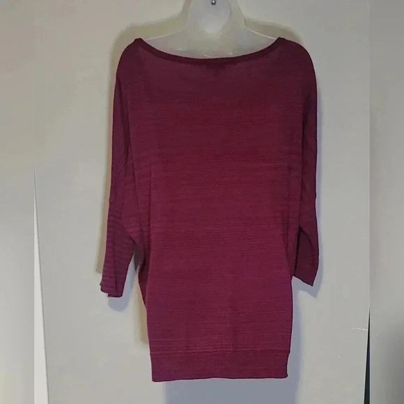 Express Womens Pullover Top Dolman Sleeve Open Knit Sz. Sm dark fuchsia w stripe - Picture 7 of 9